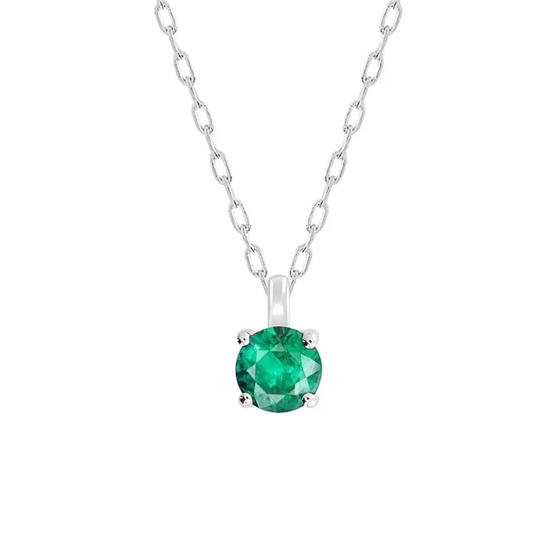 Collier Emeraude Solitaire Or Blanc 750, Longueur 40 à 42 cm