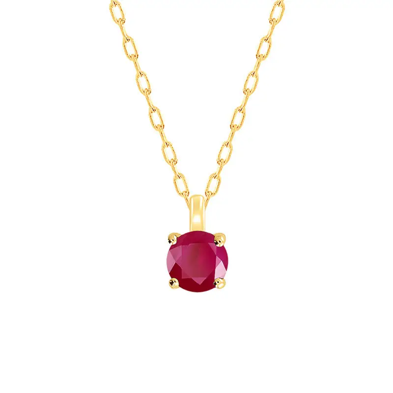 Collier Rubis Solitaire Or Jaune 750, Longueur 40 à 42 cm
