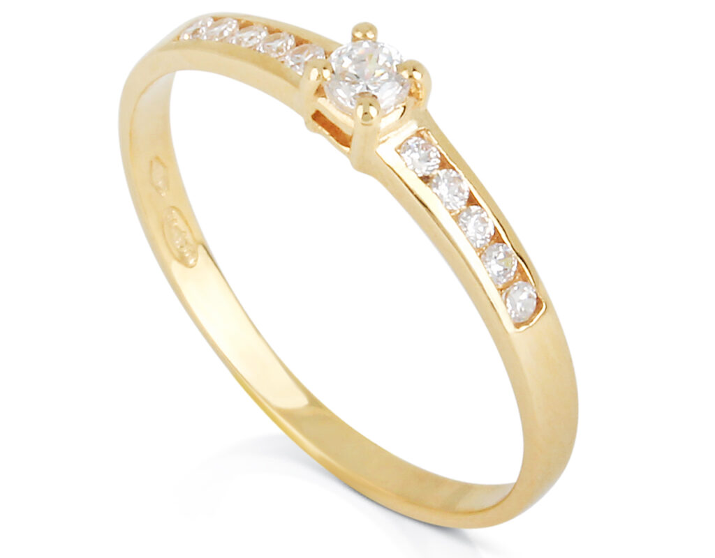 Bague Diamant Solitaire Accompagné Or Jaune 750, Diamant Naturel