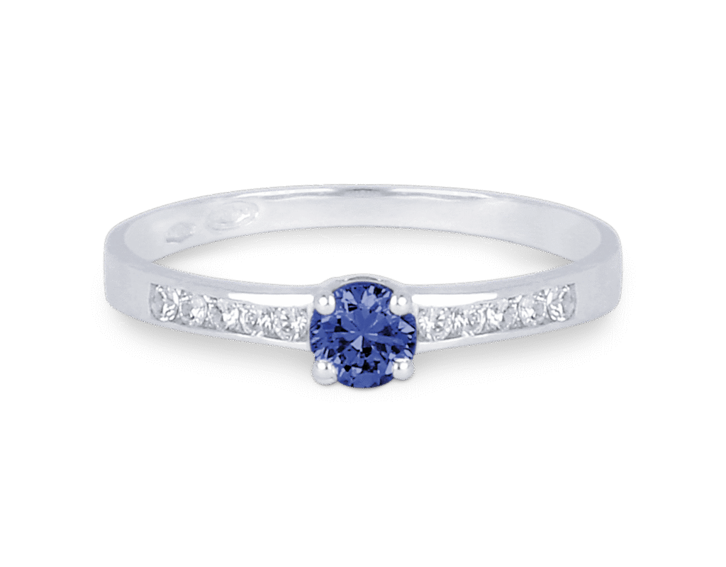 Bague Saphir et Diamants Accompagné Or Blanc 750 – Image 2