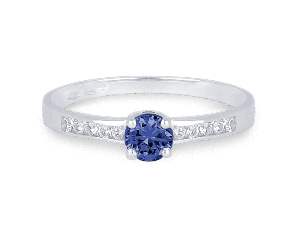 Bague Saphir et Diamants Accompagné Or Blanc 750 – Image 3