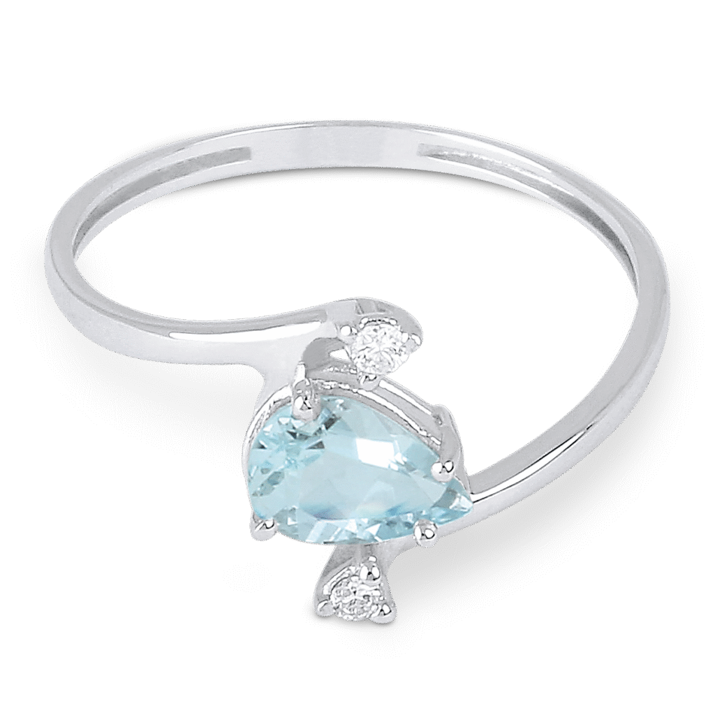 Bague Aigue-marine Poire et Diamant Or Blanc 750