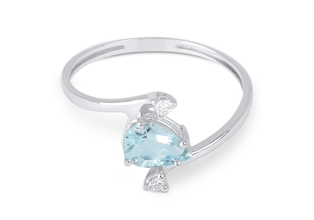Bague Aigue-marine Poire et Diamant Or Blanc 750