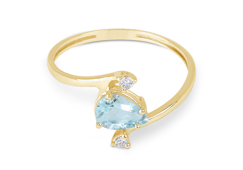 Bague Aigue-marine Poire et Diamant Or Jaune 750