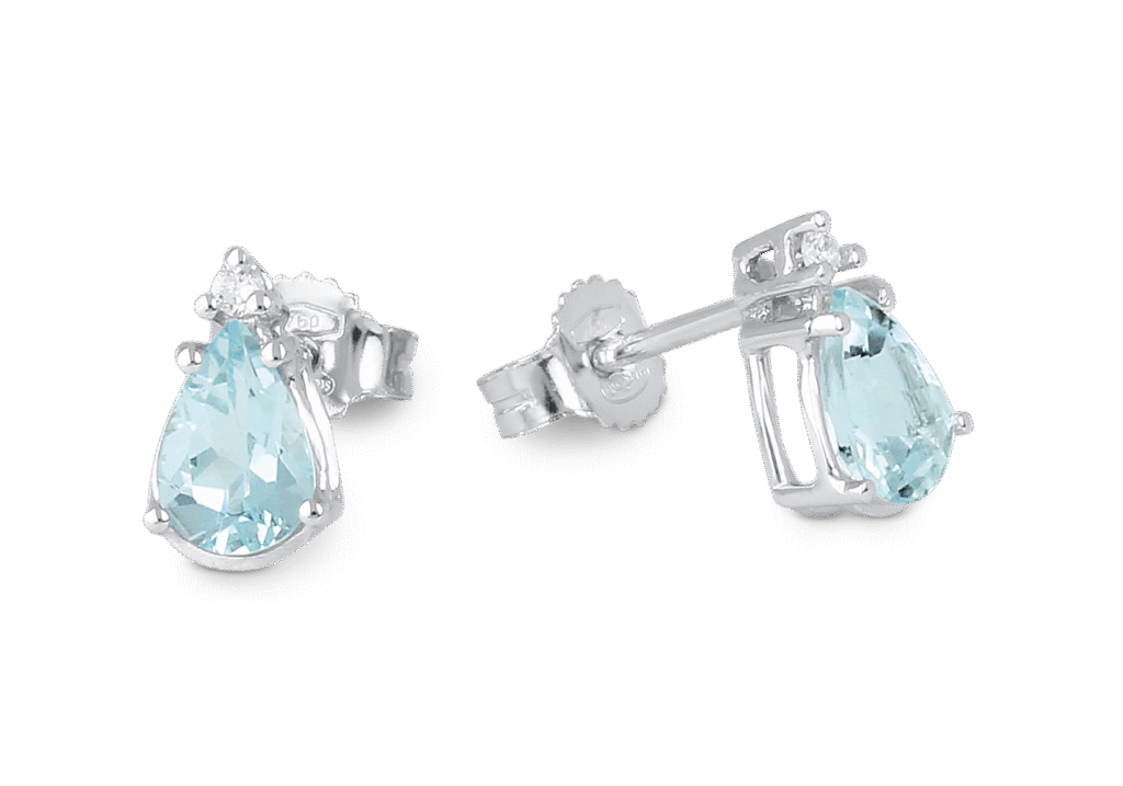 Boucles d'oreilles Aigue-marine Poire et Diamant Or Blanc 750