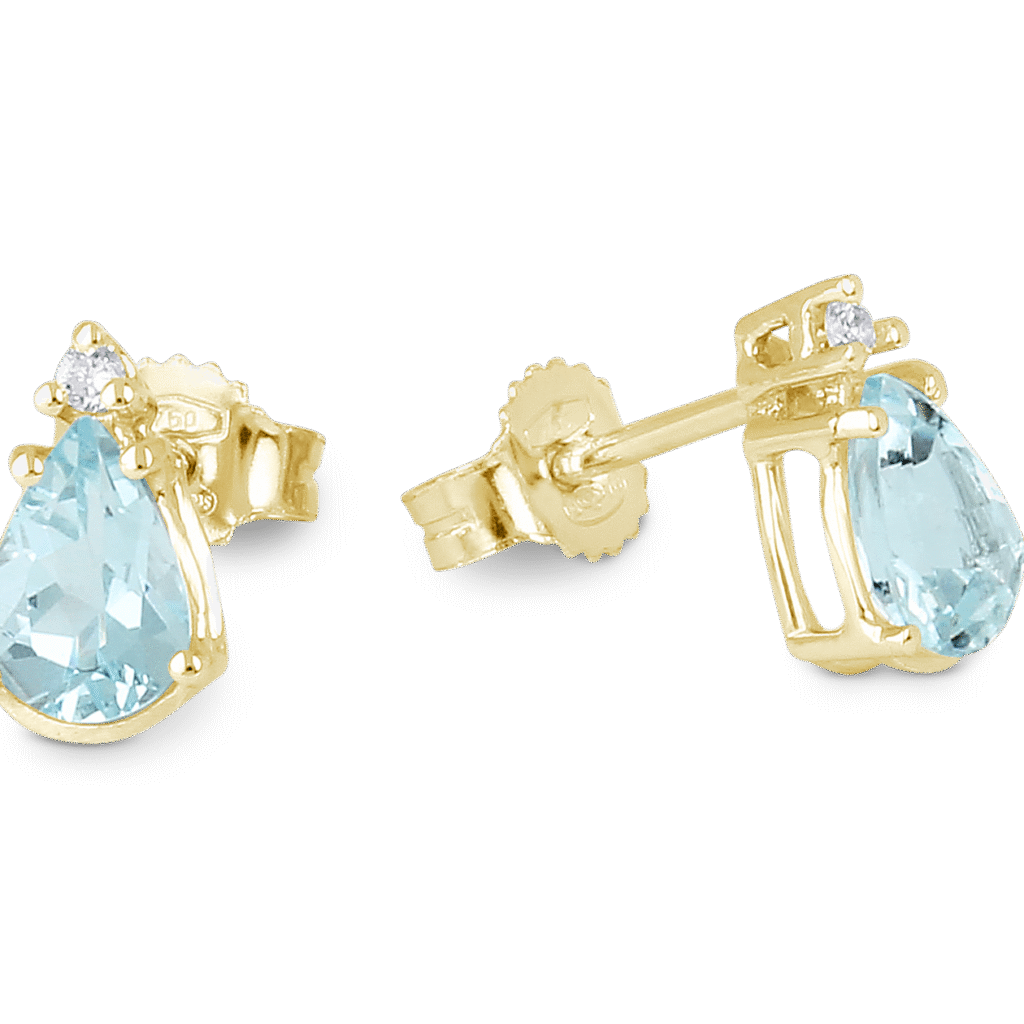 Boucles d'oreilles Aigue-marine Poire et Diamant Or Jaune 750