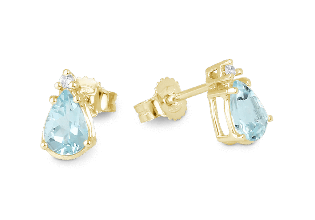 Boucles d'oreilles Aigue-marine Poire et Diamant Or Jaune 750