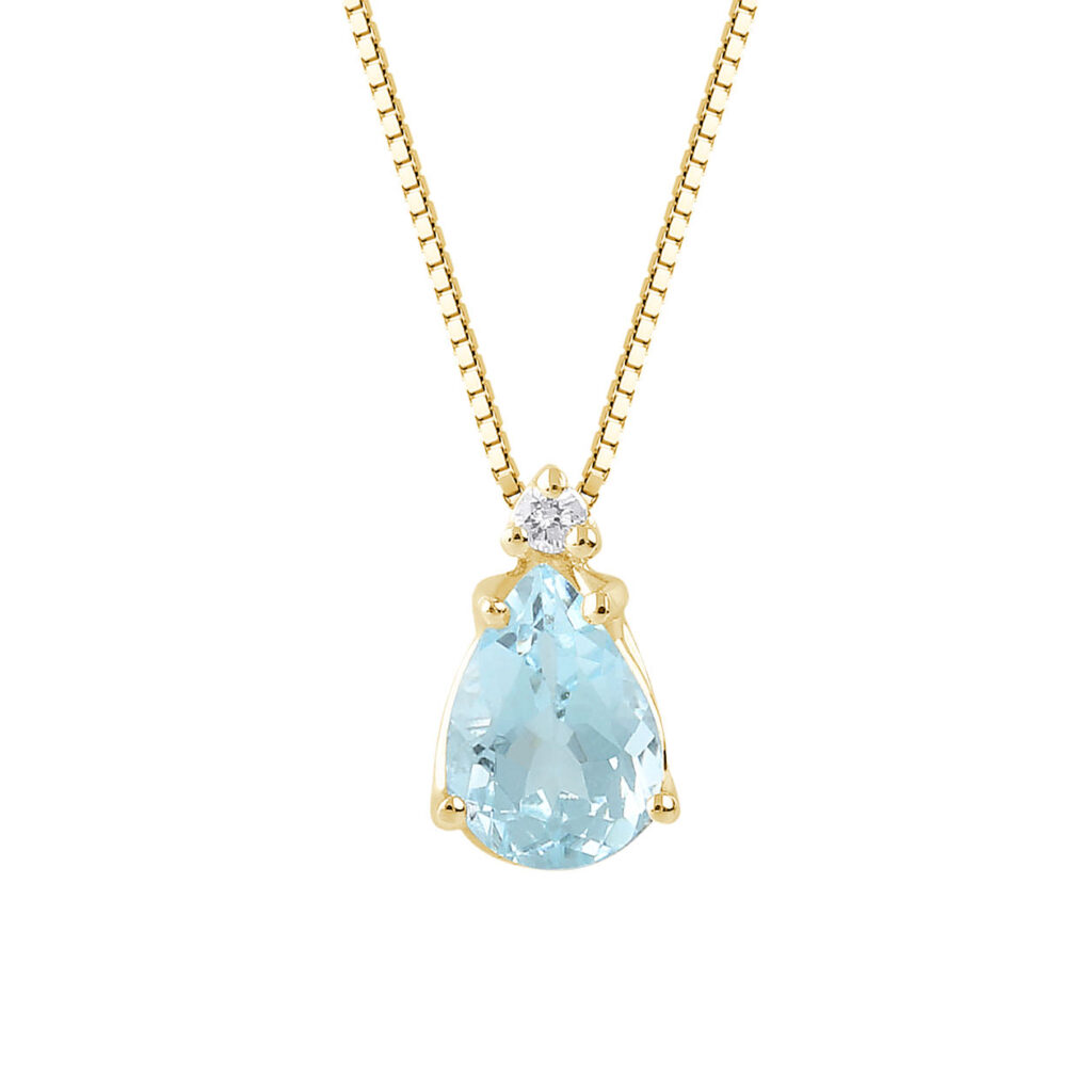 Collier Aigue-marine et Diamant Or Jaune 750, Longueur 40 à 42 cm