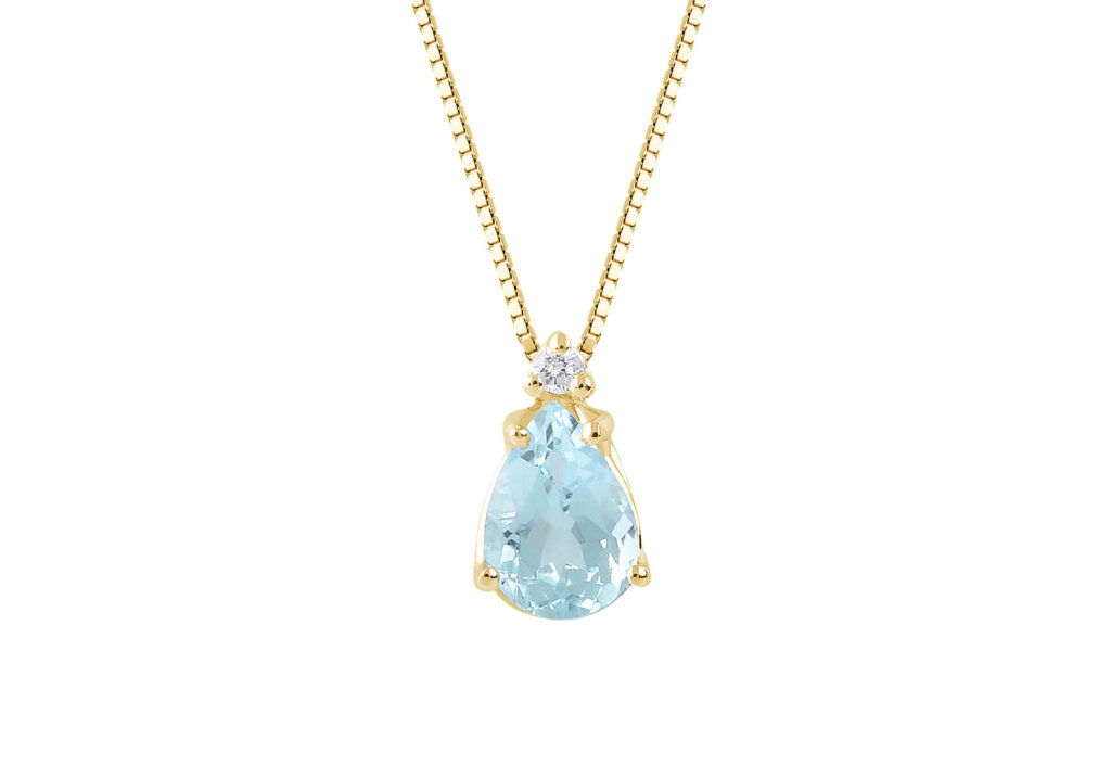 Collier Aigue-marine et Diamant Or Jaune 750, Longueur 40 à 42 cm