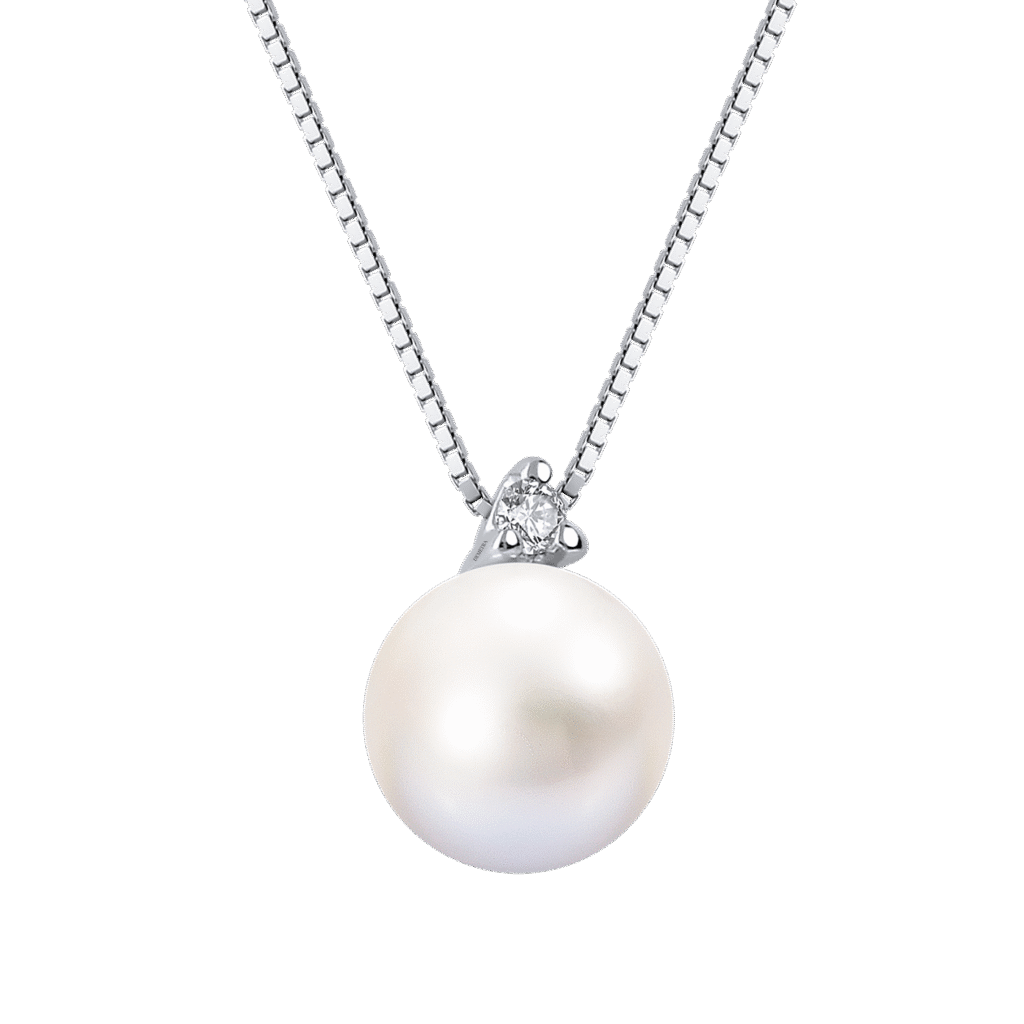 Collier Perle Akoya Japan et Diamant Or Blanc 750, Longueur 40 à 42 cm