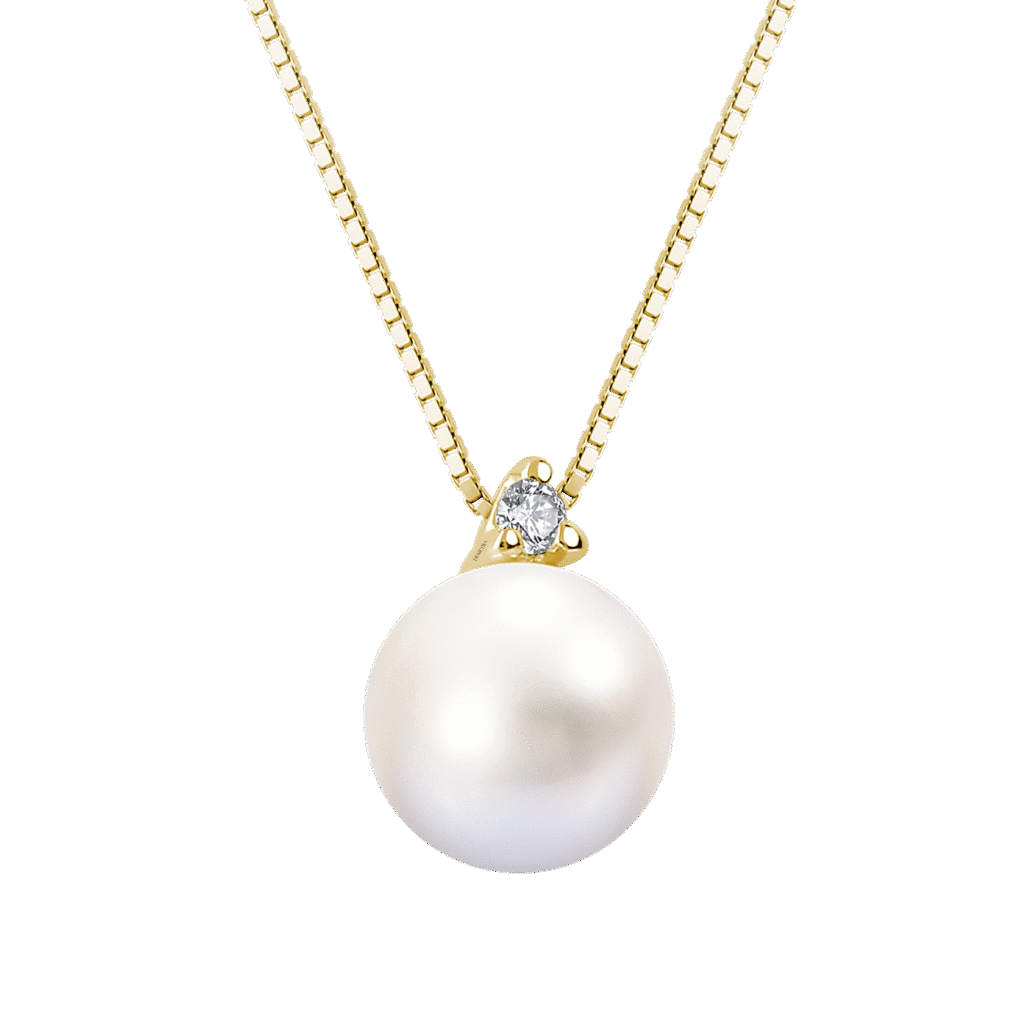 Collier Perle Akoya Japan et Diamant Or Jaune 750, Longueur 40 à 42 cm