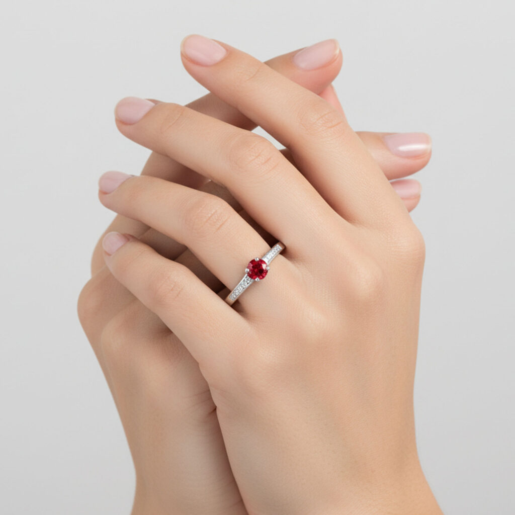 Bague Rubis et Diamants Accompagné Or Blanc 750 – Image 4