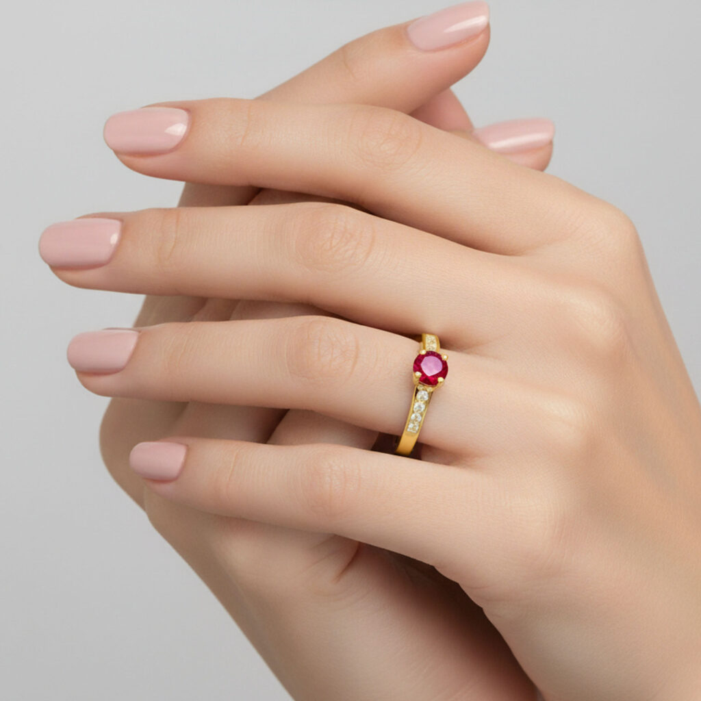 Bague Rubis et Diamants Accompagné Or Jaune 750 – Image 4