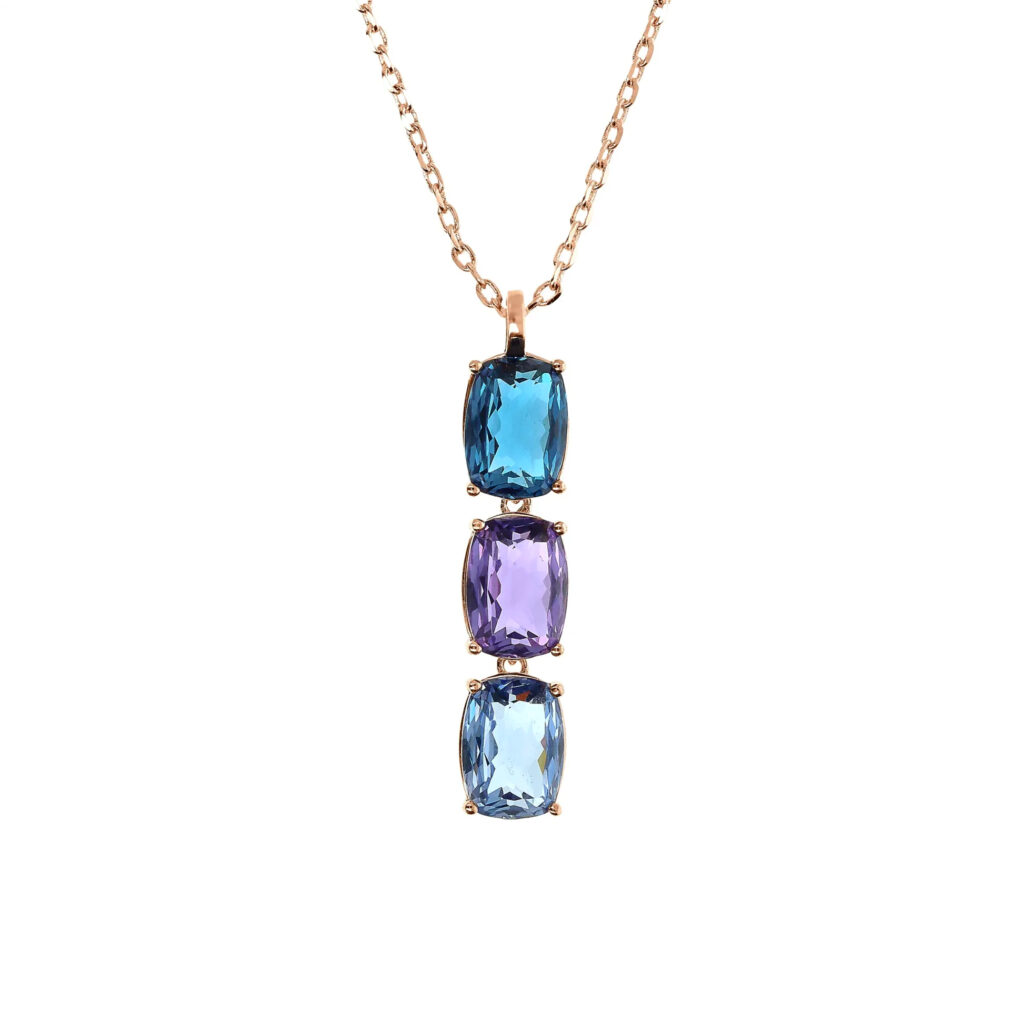 Collier avec Pierre Prisma Gem Taille Mosaïque Blu