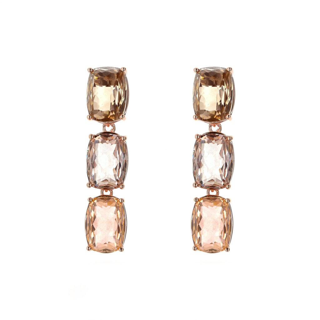 Boucles d'Oreilles Pendantes Trilogy avec Pierre Prisma Gem Taille Mosaïque Champagne
