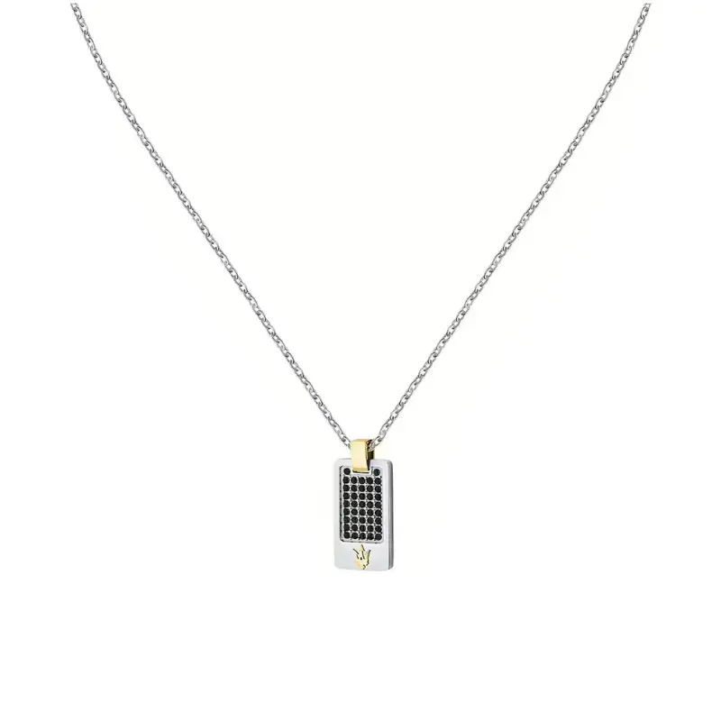 Collier Plaque en Acier Gris et Jaune & Email, Longueur de 45 cm à 50 cm