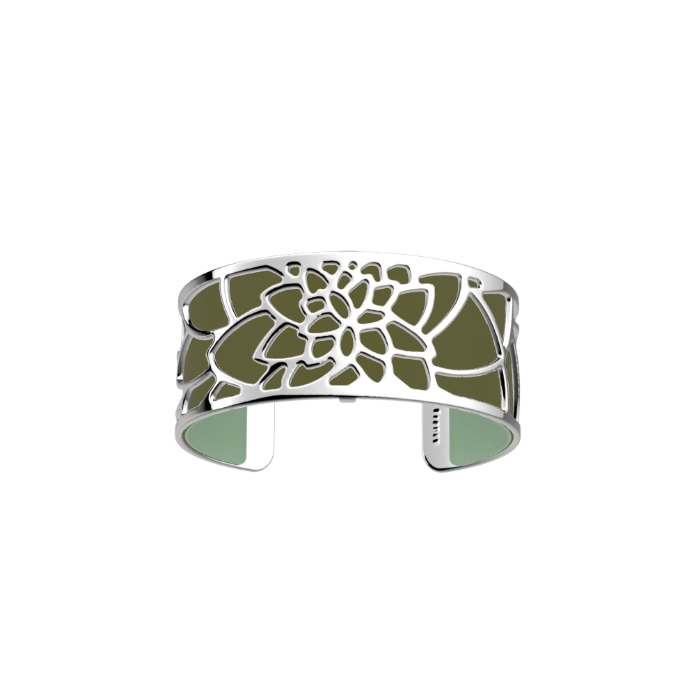 Bracelet Manchette Nénuphar, Argentée - cuir réversible Olive / Eau Douce – Image 3