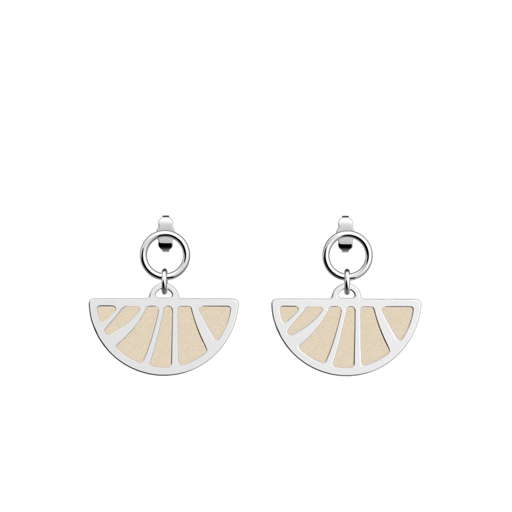 Boucles d'oreilles Amazone, Argentée - cuir réversible Crème / Paillettes Dorées