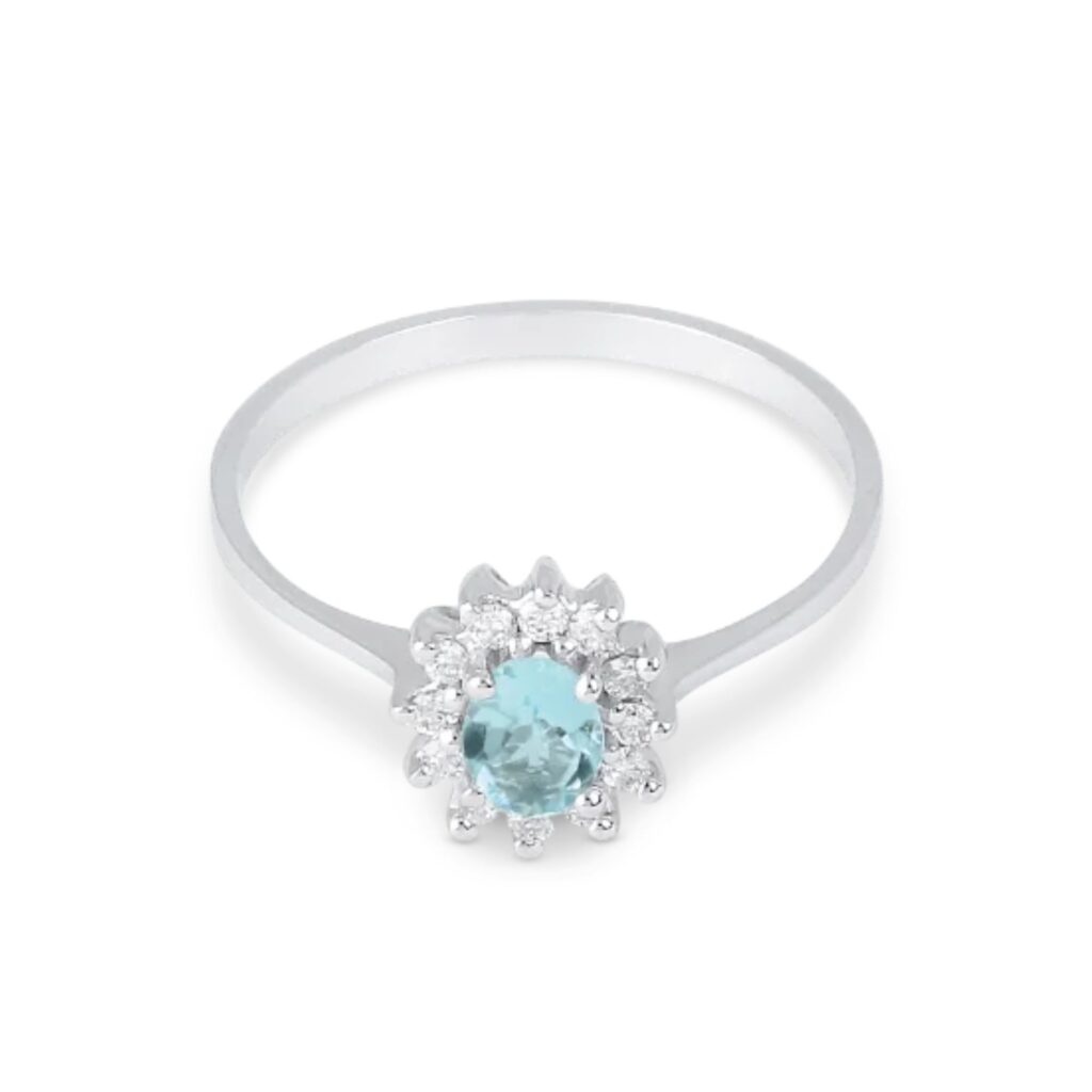 Bague Aigue-marine et Diamants Or Blanc 18kt 118.O.050.012.W